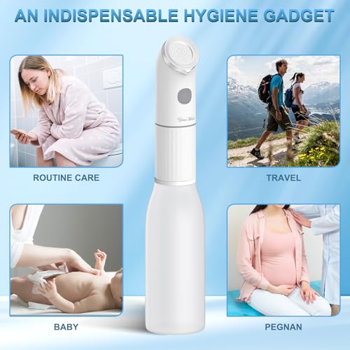 YourMate Electric Portable Bidet for Travel & Daily Hygiene, 2 Modes Spray, High Pressure Handheld, 350ML Tank, IPX7 Waterproof, AAA Battery Operated w/ Bottle Adapter