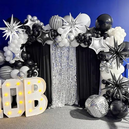 22 Pcs Star Balloons,22/18/10 Inch Star Foil Mylar Balloon,Spike Balloon and Four Pointed Balloons for Party Supplies Christmas Birthday Wedding Photo Booth (Black Silver) - color: Black Silver