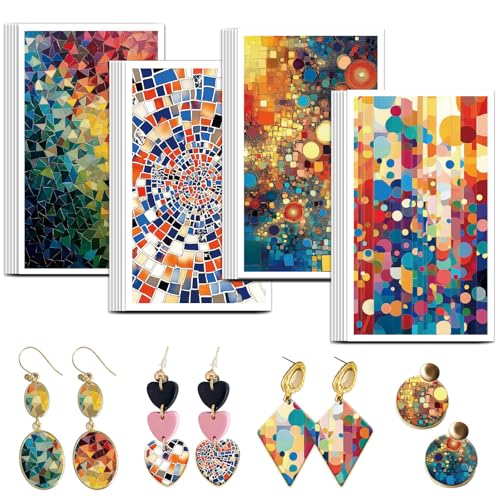 OLYCRAFT 24Pcs Mosaic Theme Clay Transfer Paper 4 Styles Transfer Paper for Polymer Color Mosaic Polymer Clay Transfer Sheets Small Transfer Paper for Clay Earrings Jewelry Making - style: Mosaic