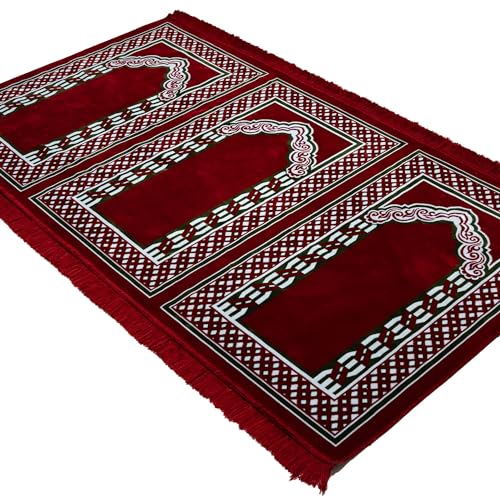 Modefa Muslim Prayer Rug Wide Multi Person Velvet Floral Carpet (Red) - color: Red