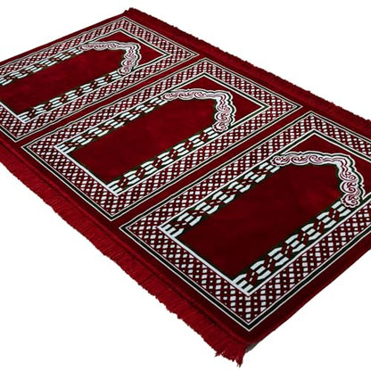 Modefa Muslim Prayer Rug Wide Multi Person Velvet Floral Carpet (Red) - color: Red