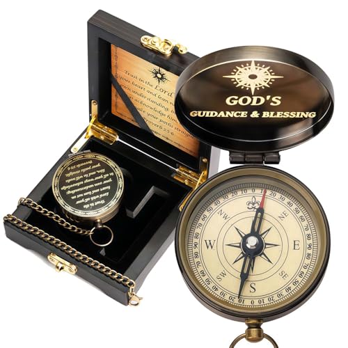 God's Guide & Blessing Compass, Trust in The Lord Compass, Wood Box Greeting, Inspirational Gift Men, Christian Boys Baptism Gifts, Graduation Day with Wooden Box - color: 2.Bronze Trust in The Lord Wooden Box