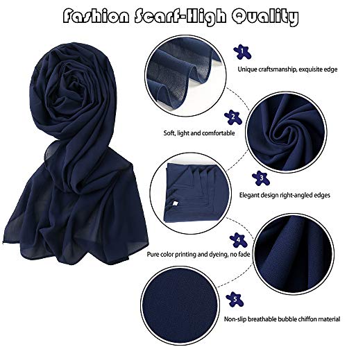 Yeieeo Chiffon Head Wraps for Women - Solid Color Fashion Bubble Chiffon Scarf Hijab - color: Navy Blue