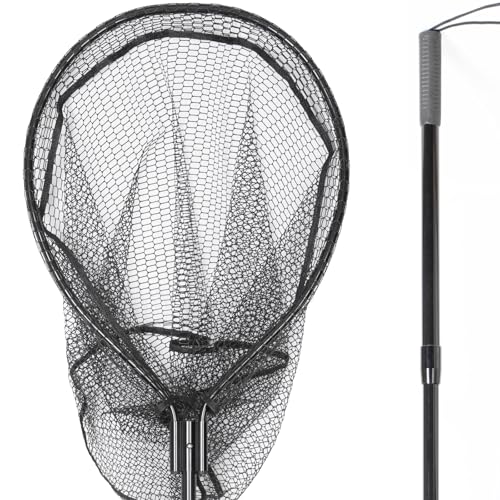 High Strength Large Landing Net - Rubber Fishing Net with Long Telescoping Handle & Soft Rubber Netting, Landing Nets for Fishing, Ideal for Boat, Pier, River Angling - style: Polyethylene Netting (Rubber Coated)