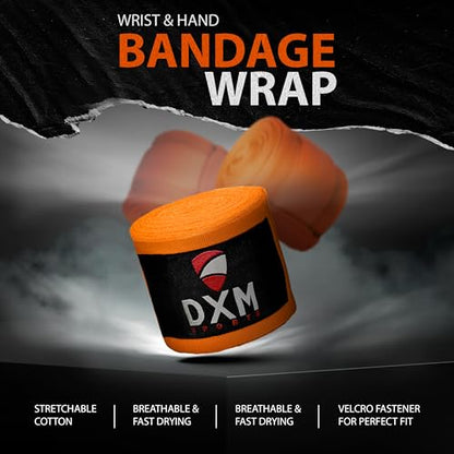 DXM SPORTS Boxing Hand Wraps Inner Gloves - 180 Inch Elasticated Thumb Loop Bandages - Kickboxing MMA Muay Thai Kickboxing Martial Arts Punching Training for Men Women - color: Orange