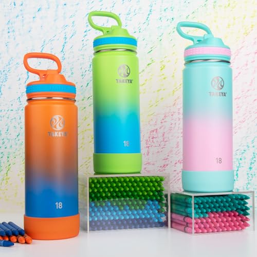 Takeya 18 oz Actives Stainless Steel Water Bottle with Straw Lid – Leakproof, Double-Wall Insulated, Keeps Drinks Cold 24 hrs/Hot 12 hrs, BPA-Free, Powder-Coated, Gym & Travel, Ombre Excitement - color: Ombre Excitement, size: 18 Ounces