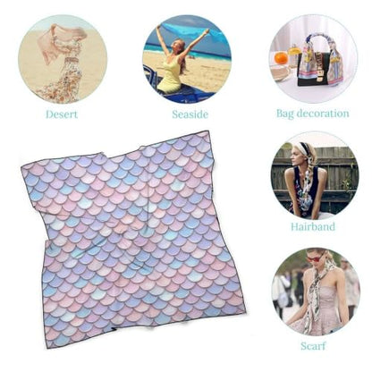 Women’s Square Scarf 27"x27", Lightweight Chiffon Satin Feel Fashion Scarf for Neck Hair Band Head Wrap Bag Accessory - color: Pastel Fish Scale