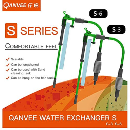 Qanvee Aquarium Gravel Vacuum Siphon - Water Change Made Easy (S-3 (Hang-On)) - size: S-3 (Hang-On)