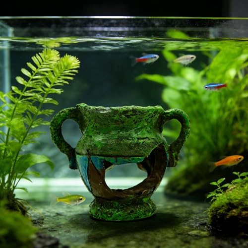 Fish Tank Decorations, Resin Aquarium Ornaments, Pottery Jar Shaped Fish Tank Accessories, Brown Fish Cave Hideout for Betta Shrimp Spawning & Playing (4 inch, Single Pottery Jar Shape)