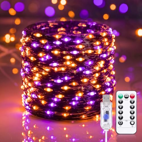 Minetom Halloween Fairy Lights Plug in, 33ft 100LED Twinkle String Lights - color: Orange&Purple, size: 33ft