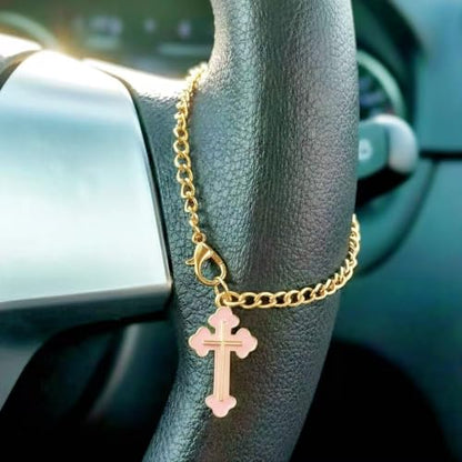 Steering Wheel Rosary,Steering Wheel Charm,Catholic Car Accessories Pink - style: D