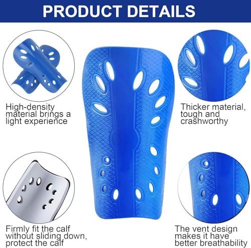 Soccer Shin Guards, 2 Pair Lightweight and Breathable Shin Guard Sleeves for Adults Football Player, Calf Protective Gear Shin Guards for Men Women (Bigger Shin Guards) - color: Blue and Red