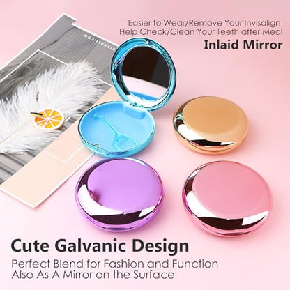 Retainer Case with Mirror, Cute Retainer Holder Case, Slim Aligner Case with Removal Tool, Magnetic Closure, Convenient Orthodontic Case for Invisalign/Night Guard/Mouth Guard - color: Purple