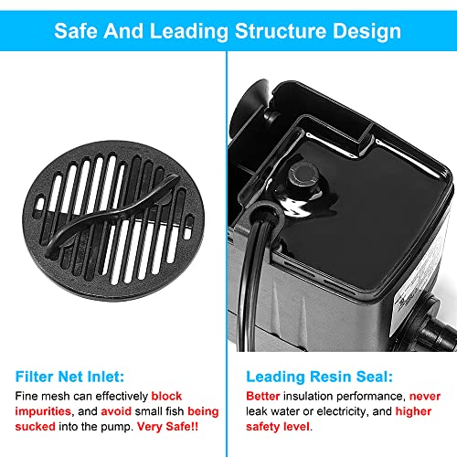 DaToo 400GPH 25W Submersible Water Pump Fountain Pump Ultra Quiet For Aquariums Fish Tank Pond Fountain Statuary Water Feature Hydroponics - size: 25W 400GPH (With 5ft Free Tubing)