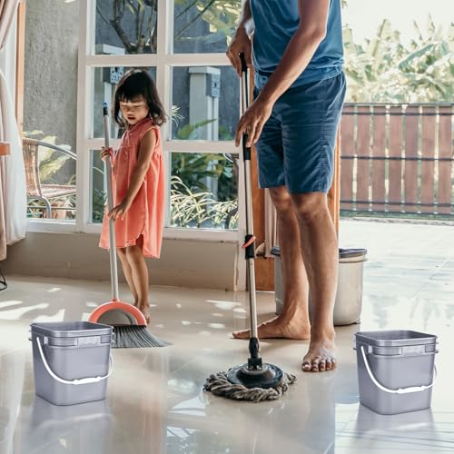 Suzile 10 Pcs 2.2 Gallon Square Bucket with Lid Food Grade Plastic Bucket 10L Utility Industrial Pail with Handle Container for Food Oil Tub Water Fishing Paint House Cleaning Car Washing(Gray)