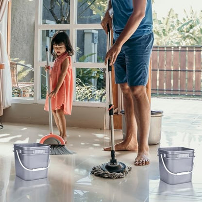 Suzile 10 Pcs 2.2 Gallon Square Bucket with Lid Food Grade Plastic Bucket 10L Utility Industrial Pail with Handle Container for Food Oil Tub Water Fishing Paint House Cleaning Car Washing(Gray)