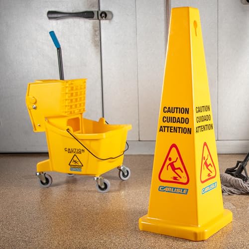 Carlisle FoodService Products 26 Qt Mop Bucket with Side Wringer, Yellow | 18.5 x 16.5 x 16.5 in, 34.25-in Handle Height, Polypropylene, 50,000-Cycle Wringer, Non-Marking Casters, Assembly Required - color: Yellow