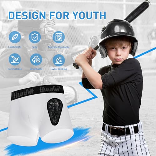 Runhit Boys Baseball Cup Underwear Football Cup Boxer Brief Youth Compression Shorts with Soft Protective Athletic Cup - color: White*1, size: Medium