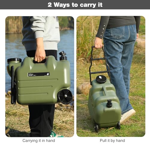 REDCAMP 7.4 Gal Water Container with Wheels & Spigot | Portable Rolling Emergency Camping Water Jug with Folding Handle | BPA Free Food Grade Water Storage Tank for Camping, 2 Pack(28L, Green) - color: Green 28l, 2 Pack