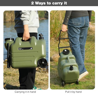 REDCAMP 7.4 Gal Water Container with Wheels & Spigot | Portable Rolling Emergency Camping Water Jug with Folding Handle | BPA Free Food Grade Water Storage Tank for Camping, 2 Pack(28L, Green) - color: Green 28l, 2 Pack