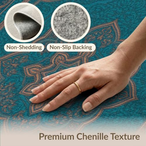 3'x5' Teal Boho Medallion Prayer Design Washable Throw Rug - color: Blue/Pattern 14, size: 3' x 5' (Rectangular)