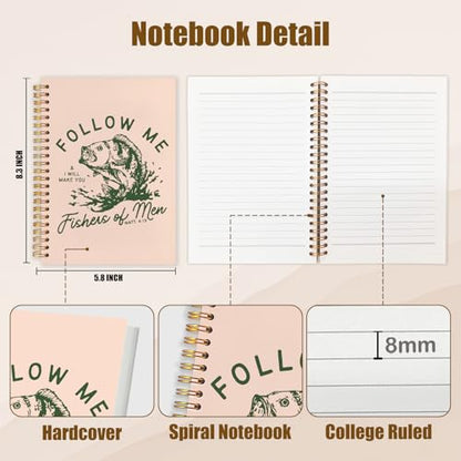 WUCHJ Dark Green Retro Fish Christian Notebook, Matthew 4:19 Bible Verse Journal, Religious Scripture Spiral Notebook Journal for Note Taking, Christian Faith Based Gifts for Women Men, 5.5x8.3 Inch - color: dark green fish follow me
