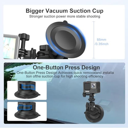 MINIFOCUS Suction Cup Camera Mount with Phone Holder, Car Camera Mount with Ball Head Magic Arm for Windshield Dash Compatible with GoPro Hero 11/10/9, DJI Osmo Action/Procket, Insta360 X5/4/3 - style: S1026
