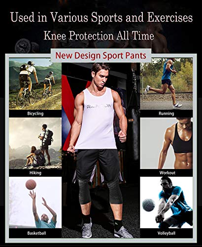 Unlimit Basketball Pants with Knee Pads, Black Knee Pads Compression Pants, 3/4 Capri Leggings - size: Large