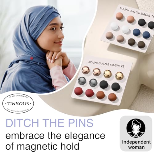 12 Pairs Strong Magnetic Hijab Pins for Women | No-Snag Pinless | Multi-Use Hijab Scarf & Clothing Clips | Premium Shiny & Matte Set (Strong Hold, No Damage to Fabric)