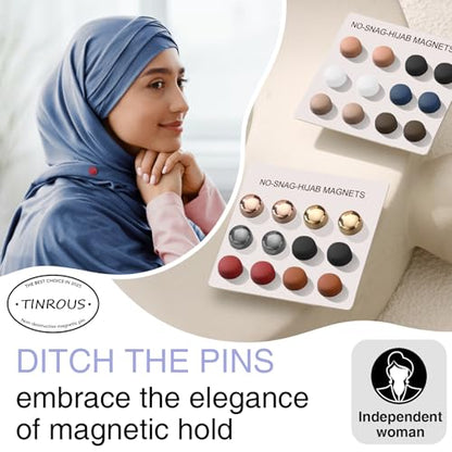 12 Pairs Strong Magnetic Hijab Pins for Women | No-Snag Pinless | Multi-Use Hijab Scarf & Clothing Clips | Premium Shiny & Matte Set (Strong Hold, No Damage to Fabric)