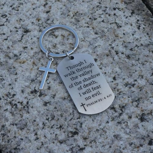 Inspirational Scripture Keychain with Cross - Bible Verse Matte Key Chain Religious Gift for Christian - style: Psalm 23:4