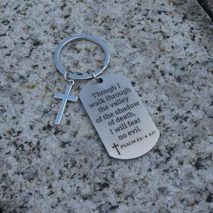 Inspirational Scripture Keychain with Cross - Bible Verse Matte Key Chain Religious Gift for Christian - style: Psalm 23:4