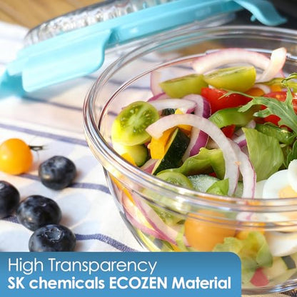 WHALEHOUSE Clear Eco-friendly SK chemicals ECOZEN Salad Container, 33OZ Portable Plastic Salad Bowls with Lid & Snack Tray, Leak-Proof Dressing Container, Reusable Fork, Lunch Box for Meal Prep (Blue) - color: Blue