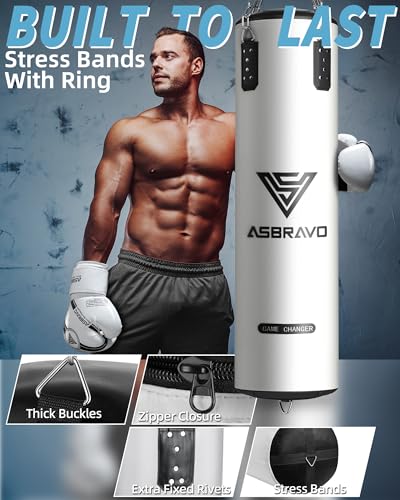 Punching Bag for Adults, 4ft PU Heavy Boxing Bag Set 12OZ Gloves for MMA Muay Thai Kickboxing Training Home Gym, Martial Art (Unfilled) - color: White