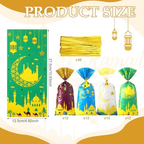 Mooliwe 144 Pcs Ramadan Mubarak Party Favor Gifts Bulk 48 Eid Ramadan Muslim Pencils 48 Mubarak Wristbands 48 Cellophane Gift Bag for Party Decorations Supplies(Chic Style) - style: Chic Style