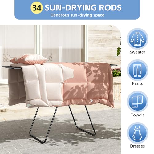 KINGBOARD Clothes Drying Rack Foldable, Drying Rack Clothing with Height-Adjustable, Metal Laundry Rack, Indoor Outdoor Use, No Assembly, 20.47"x 70"x 42.52", Black - color: Black
