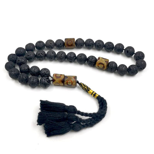 ALBASHAN Black Tasbih Men Big size lava stone turkish prayer beads muslim bracelet Natural volcanic Adha Eid gift islamic accessories - size: 14mm*45beads