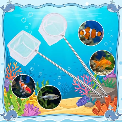 4 Pack Aquarium Fish Net, 3", 3.74" Shrimp Nets Small Fish Net for Tank Aquarium Fishes Nets with Extendable Handle for Shrimp Bettas Fishes Tank (White, Round and Square)
