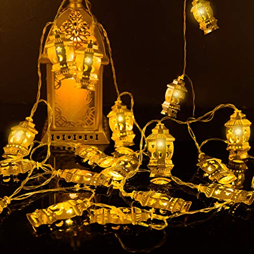 Ramadan Eid String Light - 9.8ft 20LEDs Eid Moon-star Pattern Metal Kerosene Mubarak Islam Decorative Indoor Lantern Lights with 2 Flash Modes for Muslim Islamic Home Garden Patio Decor Supplies - style: Metal Kerosene Lamp