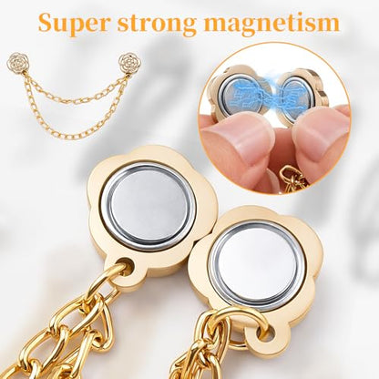 Magnetic Clothing Clips - 6 PCS Multi-Function Magnetic Hijab & Shirt Clips with Chain, Shirt Ties Clip Magnets Pinless Buttons for Women Clothes Sleeves Pants Hijabs Hats Scarfs