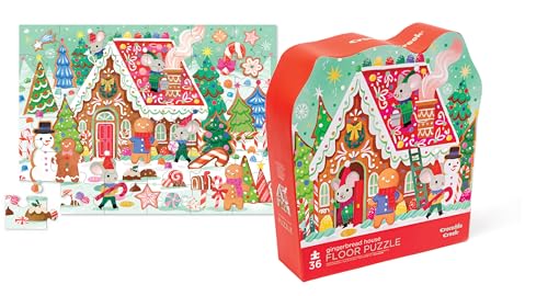 Crocodile Creek 36-Piece Jigsaw Floor Puzzle - Fun Floor Puzzles for Kids Ages 3-5 - Heavy-Duty Shaped Box for Storage - Gingerbread House - 20" W x 16" H Finished - color: Gingerbread House