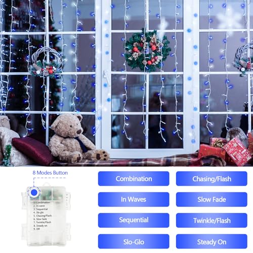 2 Pack 200 LED Battery Operated String Lights, Twinkle Lights Blue & White - color: Blue and White, size: 2PK(100LED)