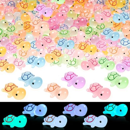 122PCS Luminous Mini Resin Turtles 8 Color Tiny Turtle Figurines Bulk | 8 Color Miniature Turtles Animals Glow in The Dark, Micro Ocean Garden Landscape, Aquarium, Dollhouse DIY - style: MiniTurtle 122PCS
