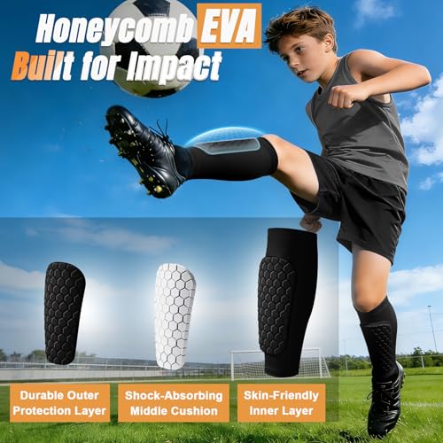 XZQTIVE Soccer Shin Guards Shin Defender for Kids Youth Adult, Ski Shin Guard Calf Compression Sleeve with Honeycomb Shin Pads - color: black, size: XX-Small