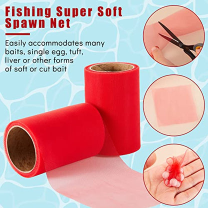Woanger 2 Rolls Fishing Soft Spawn Net | Spawn Sac Sack Netting, Catfish Fishing Bait Mesh Holder, for Roe Bags Accessories - color: Red