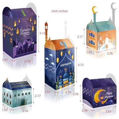 OASHISU 30 PCS 3D Ramadan Eid Mubarak Treat Boxes with Number Stickers, for Eid Mubarak Goodie Paper Boxes,Ramadan Kareem Box, School Classroom Party Favor Decorations