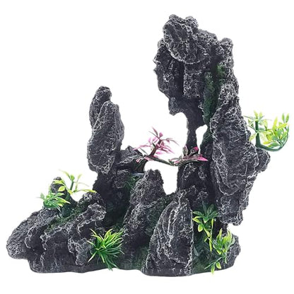 Aquarium Resin Castle Decor, Large Ancient Stone Castle Fish Tank Ornament with Caves & Tunnels, Realistic Hideout for Betta Fish, Guppies, Shrimp, Turtles (Freshwater & Saltwater Safe) (Rockery)