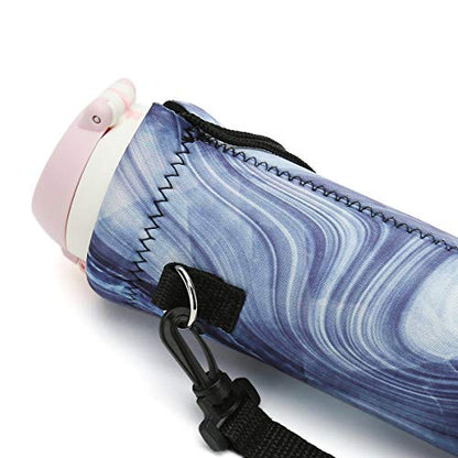 Neoprene Water Bottle Carrier Bag with Adjustable Shoulder Strap,Insulated Water Bottle Cover for Stainless Steel/Glass/Plastic Bottles - color: Blue Marble, size: 500ml