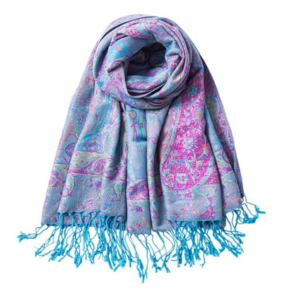 TUSHUSTY Pashmina Feel Shawls Wraps Rave Scarf for Women Soft Silky Reversible Men Scarves Hijab - color: Blue Purple Pink