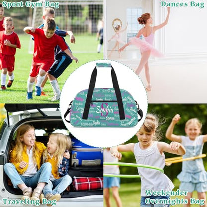 Custom Name Sports Dance Duffel Bag, Perform Bag, Dark Turquoise Blue | Personalized Gym Cheerleading Carry-On Fitness Travel Weekender Tote - color: Color 10
